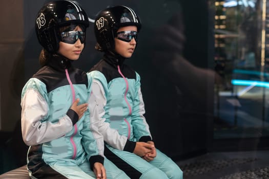 children in astronaut costumes, girls. High quality photo