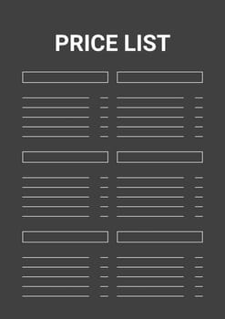 Grey minimalist price list page for notes. price list. Modern Business organizer