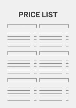 Grey minimalist price list page for notes. price list. Modern Business organizer