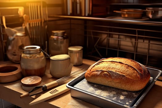 Freshly Baked Bread in a Cozy Kitchen on a counter ready for lunch