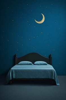 A Peaceful Blue Bedroom with a Moon and Stars wallpaper, dream background
