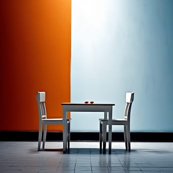 Modern and Minimal Dining Room with Bright Orange and Blue and orange wall, contrast colors