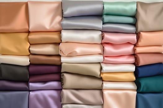 A pile of gradient color sink, or satin, perfectly order in color gradient scheme