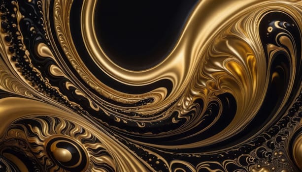 This image captivates with its complex golden fractal patterns, set against a deep black backdrop, highlighting the intricate beauty and luxurious feel of the design