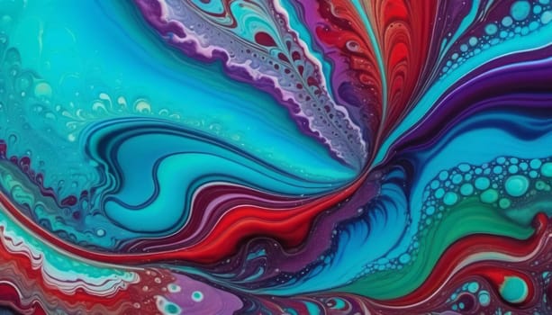An abstract mix of vibrant paints swirls together, creating a dynamic and lively image with shades of blue, red, purple, and green