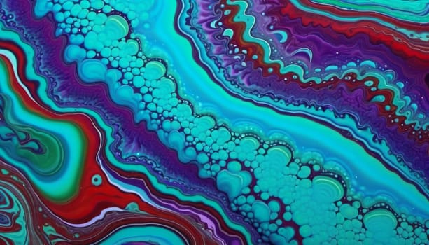 This image features a vibrant abstract pattern with a fluid art appearance, highlighted by shades of blue, purple, red, and green