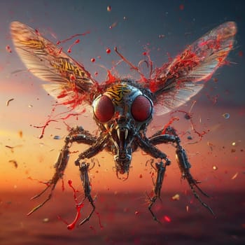 genetically modified macro closeup of nano robot engineered weapon mosquito in action concept design depopulation evil plan generative ai art