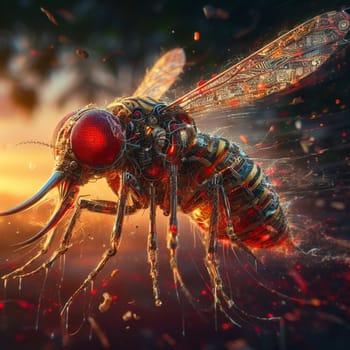 genetically modified macro closeup of nano robot engineered weapon mosquito in action concept design depopulation evil plan generative ai art