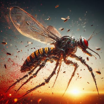 genetically modified macro closeup of nano robot engineered weapon mosquito in action concept design depopulation evil plan generative ai art