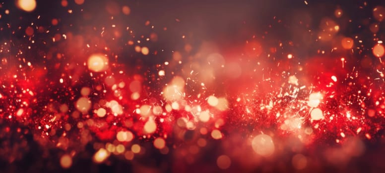 Abstract background with red fireworks, sparkles, shiny bokeh glitter lights. Festive background for card, flyer, invitation, placard, voucher, banner