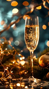 Festive sparkling wine Toast - new year eve background - generative AI