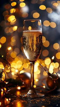 Festive sparkling wine Toast - new year eve background - generative AI