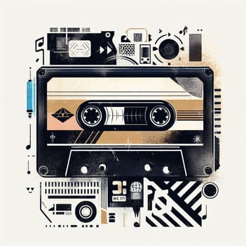 a pile of retro 70s 80s audio hifi blank virgin cassette tapes analog recorded media illustration vintage palette ai generated