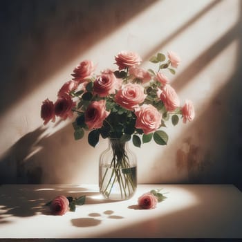 Bouquet of roses on the table with light from the window. High quality illustration