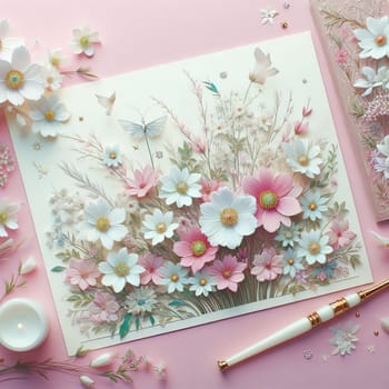 Banner in pastel colors with flowers. High quality illustration