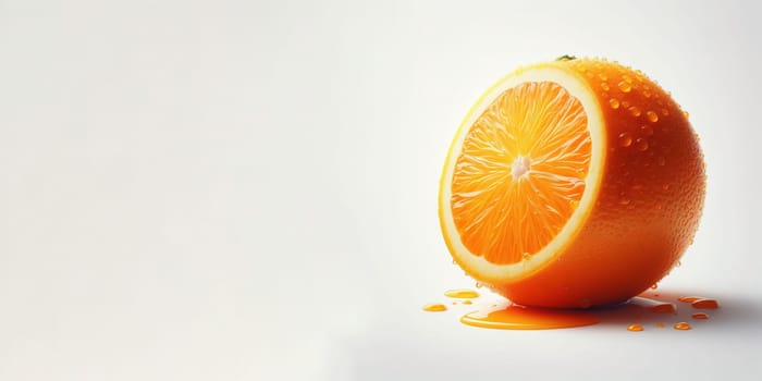 Juicy orange on a light background. Drops of juice. Generative AI. High quality photo