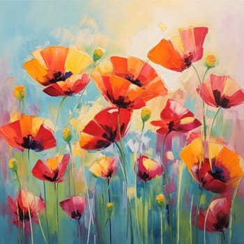 Red poppies. Oil Paint Drawing. High quality photo