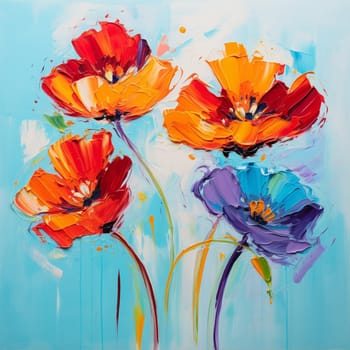 Red poppies. Oil Paint Drawing. High quality photo