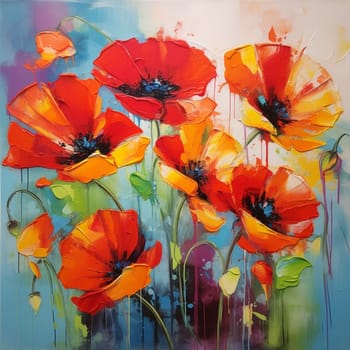 Red poppies. Oil Paint Drawing. High quality photo