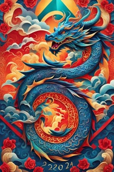 Dragon chinese new year 2024 poster symbol card illustration ai generated