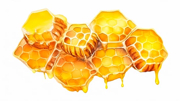 Golden sweetness, Honeycomb in watercolor, a warm and artistic theme capturing the natural beauty of this sweet and delectable treat.