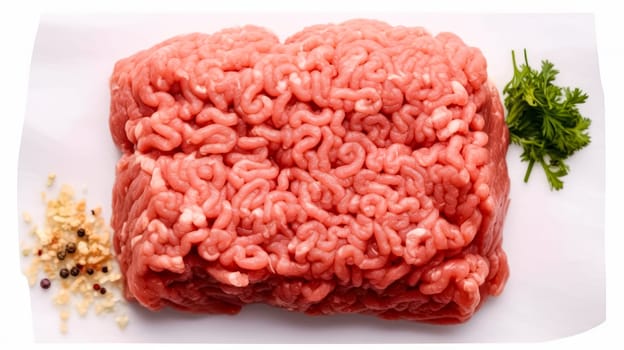 Perfect blend, Ground pork and beef harmoniously displayed on a pristine white isolated background. Culinary versatility captured in a snapshot.