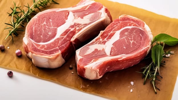 Hearty indulgence, Beef steak with bone, expertly captured on parchment, presented on a white isolated background. A culinary delight in every detail.