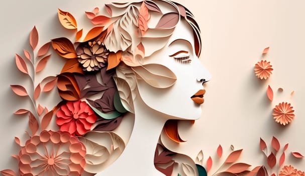 art with paper, happy woman with flowers Women's day specials. Generative Ai,