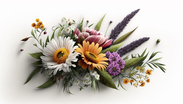 Beautiful bouquet of flowers on a white background. Generative AI,