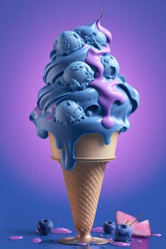 Ice cream cone with blueberries. Generative AI,