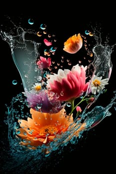 Flowers splash beautiful postcard or place for a subject. Generative AI,