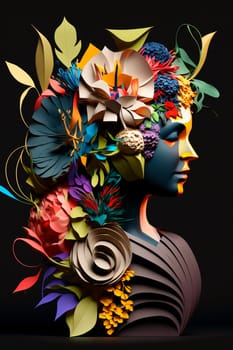 Abstract woman with flower arrangement. Generative AI,