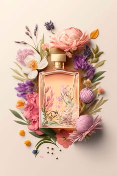 Perfume with floral aroma burst. Generative AI,