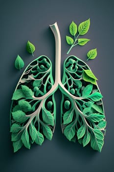 Abstract concept of healthy lungs. Fresh green lungs full of leaves. Generative AI,