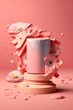 background, cosmetic product promotion podium, floral, pastel pedestal. Generative AI,