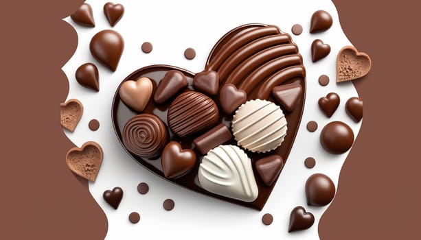 Heart shaped chocolate candies isolate on white background. Generative AI,