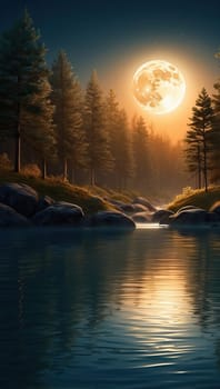 Reflection of moonlight in a stream. AI generated