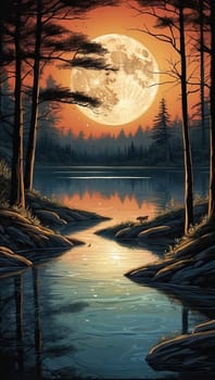 Reflection of moonlight in a stream. AI generated