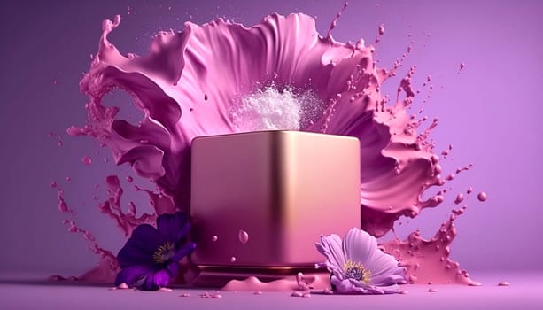 background, cosmetic product promotion podium, floral, pastel pedestal. Generative AI,