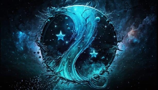 aquarius zodiac sign on space background. Generative AI,