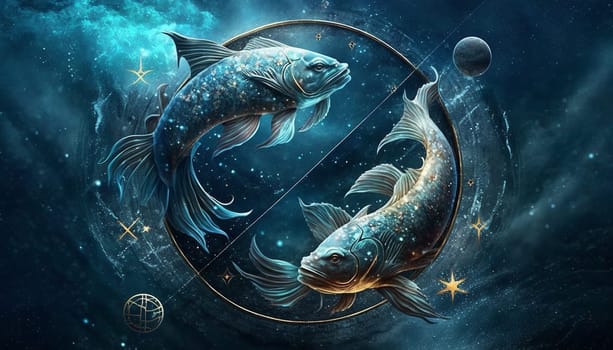 fish zodiac sign on space background. Generative AI,