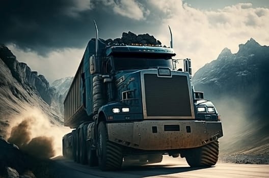 A large truck is driving down the road. Generative AI,