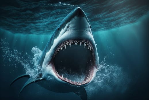 Shark underwater with big teeth. Generative AI,