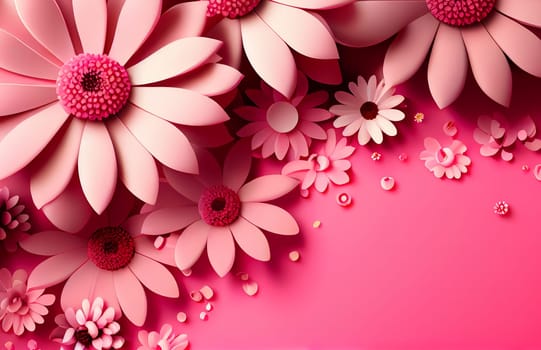 Pink flowers on a pink background. Generative AI,