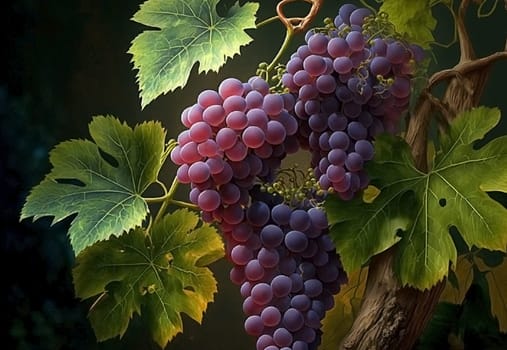 beautiful branches of ripe grapes. Generative AI,