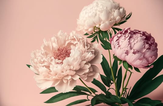 Peony flowers on a pink background. Generative AI,