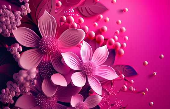 Pink flowers on a pink background. Generative AI,