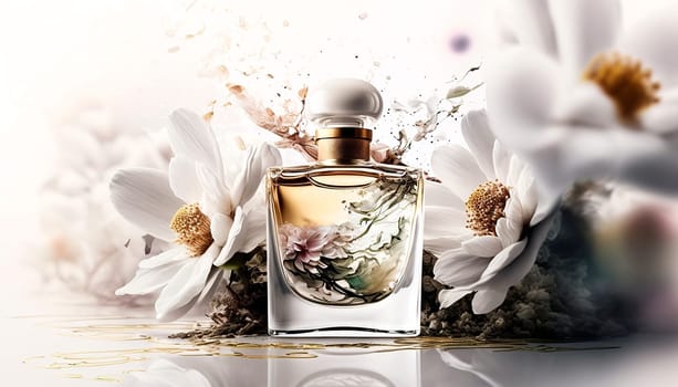 Perfume with floral aroma burst. Generative AI,