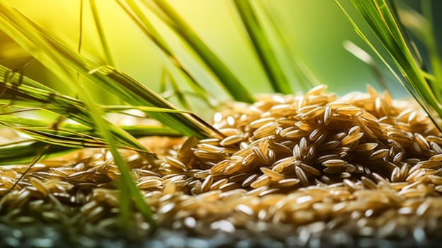 Abundance on display, Scattered rice on the table, embodying the essence of a bountiful harvest. A captivating portrayal of abundance