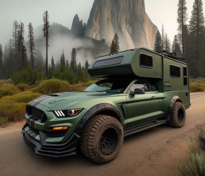 limited edition matte green classic american gt muscle mustang classic car vintage van camper conversion nomadic life weekender